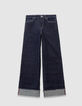 Marineblaue weite Mädchenjeans mit festem Revers-3