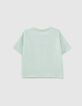 Zweifarbiges M&auml;dchen-T-Shirt mit Message in Mint-4