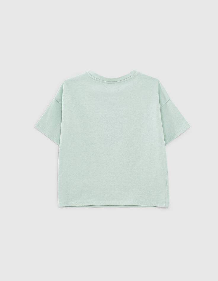 Zweifarbiges M&auml;dchen-T-Shirt mit Message in Mint-4