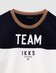 Boys’ navy and white organic cotton T-shirt, camel neck-5