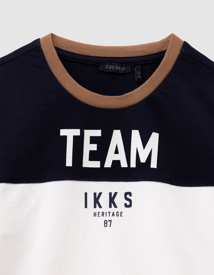 Boys’ navy and white organic cotton T-shirt, camel neck-5
