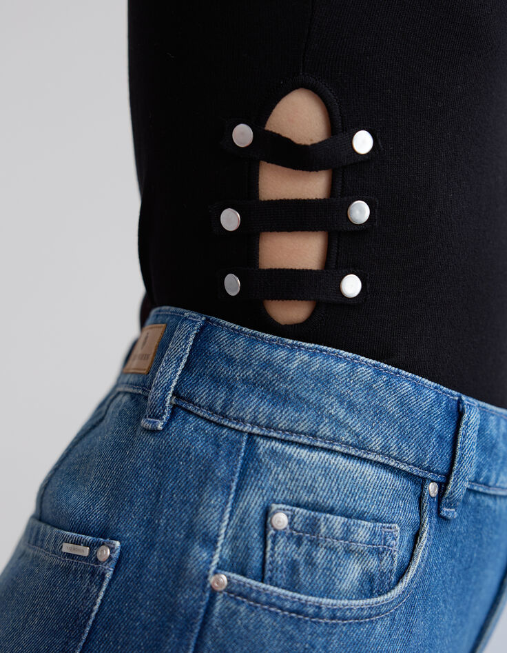 &Auml;rmelloses schwarzes Top mit offenen Studs an der Seite f&uuml;r Frauen-4