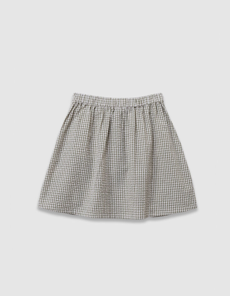 Falda corta caqui con estampado de cuadros y bordado ni&ntilde;a-3