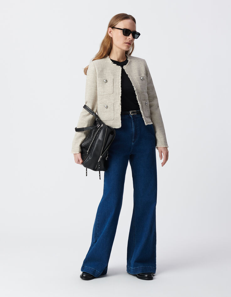 Short beige tweed jacket Women-3