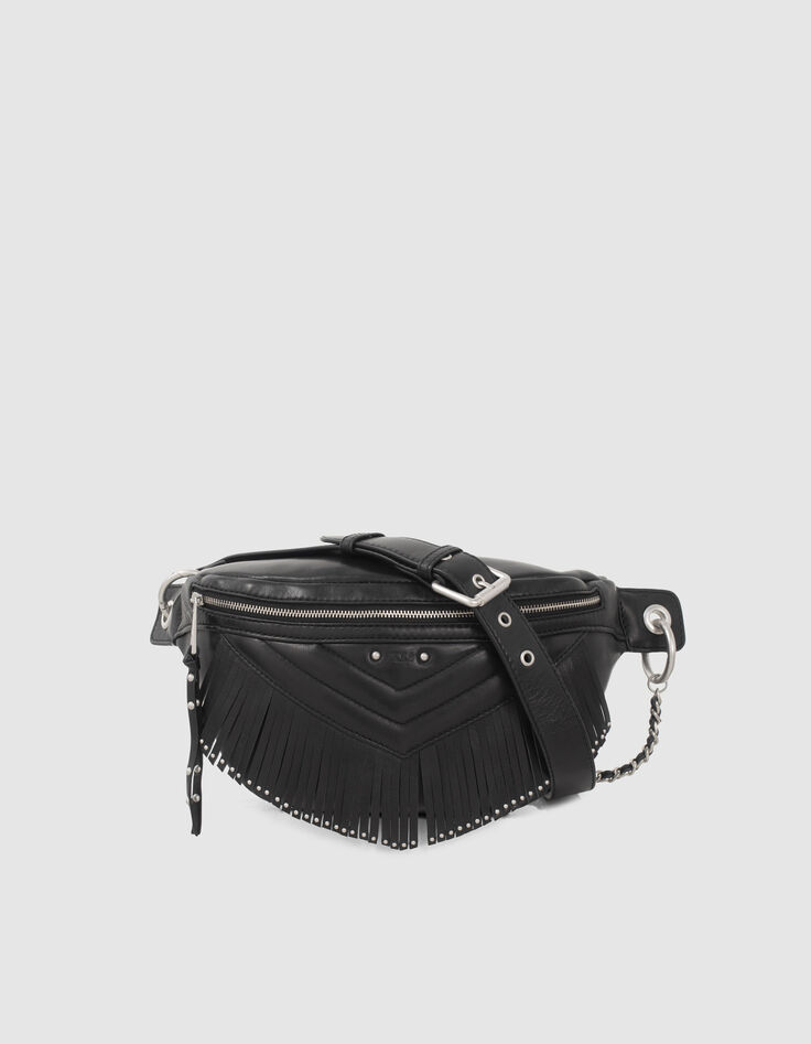Women’s black leather fringed 1440 Belt Pocket bag-2