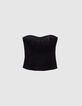 Schwarzer Damenbustier aus Jeansstoff mit Blumenstickerei-7