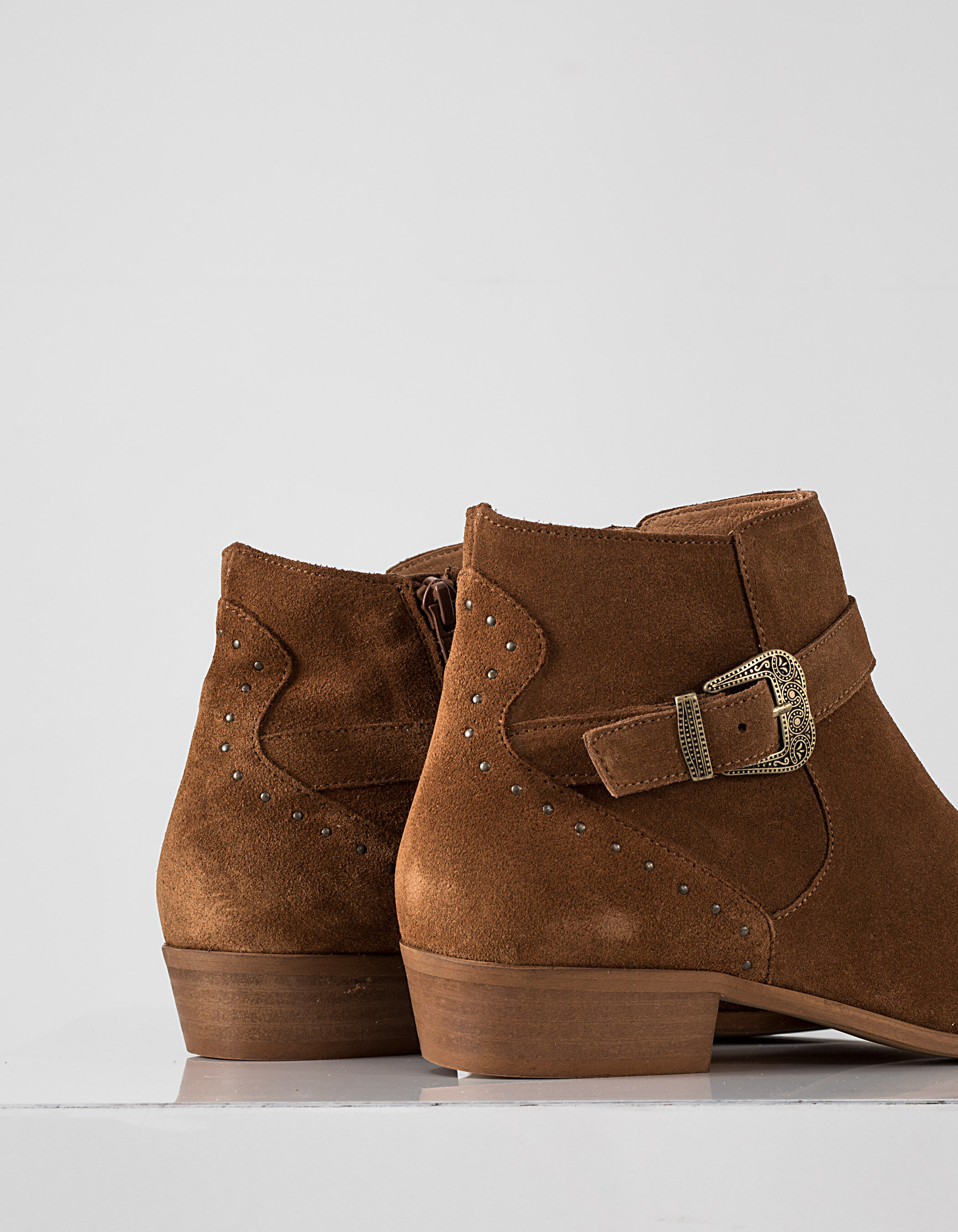 Boots brides folk en cuir champagne femme