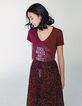 Tee-shirt grenat en coton flammé message pailleté femme-2