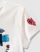 Camiseta blanco roto mini me dibujo corazones niña -7
