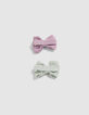 Girls&rsquo; violet and aqua green bow snap hair clips-2