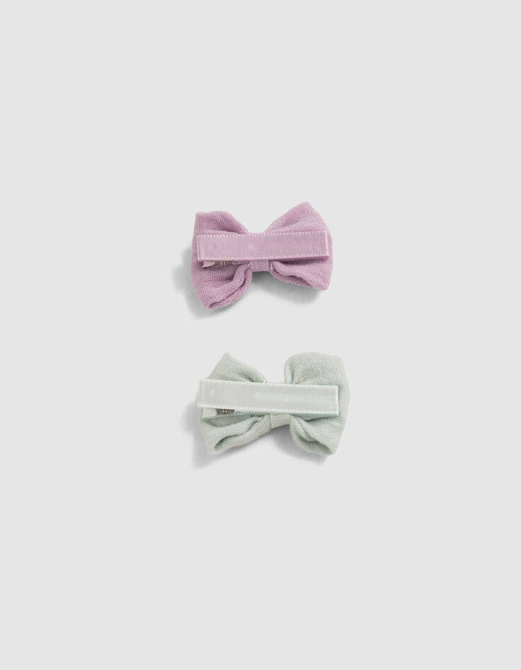 Girls&rsquo; violet and aqua green bow snap hair clips-2