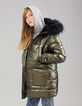 Girls’ khaki metallic-look long padded jacket-1