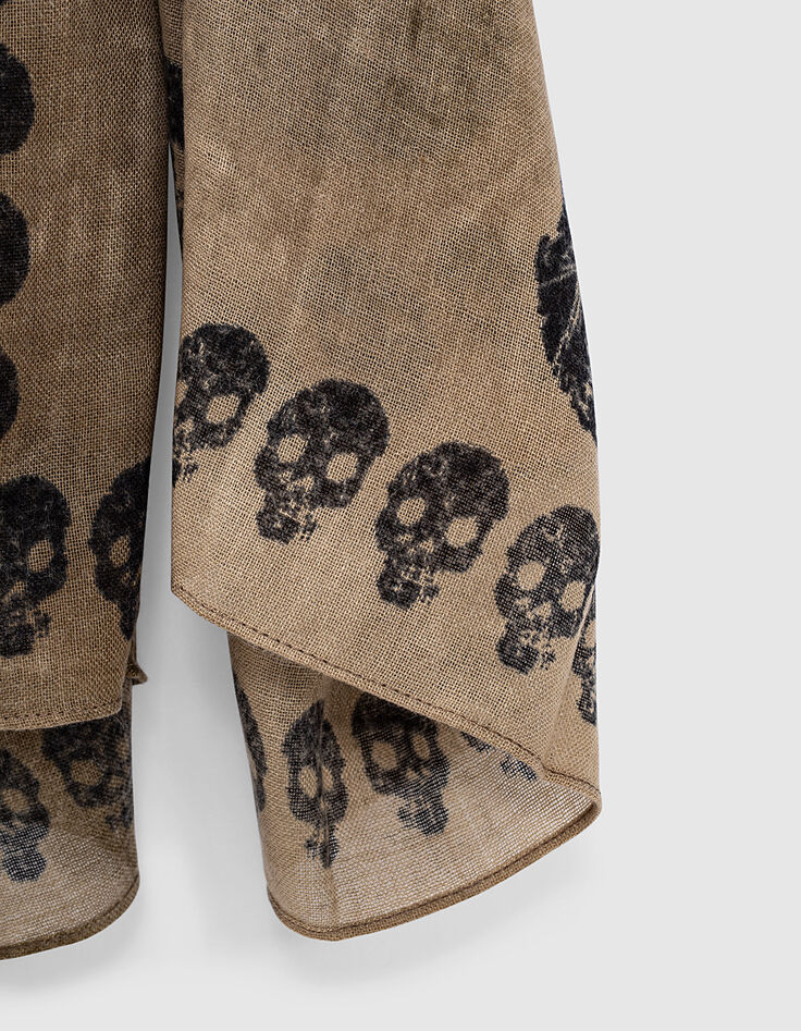 Women’s khaki tie+dye skull print scarf-2