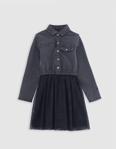 Robe grise bi-matière jupon tulle fille - IKKS