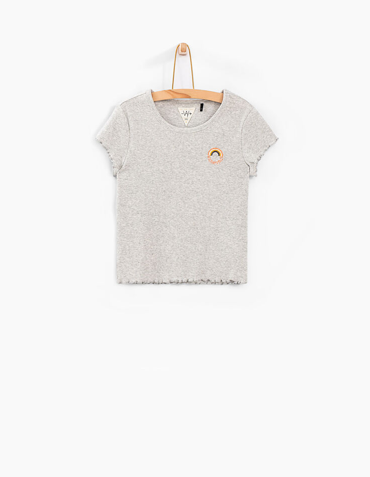 Graues Mädchen-T-Shirt mit Regenbogen-2 Graues Mädchen-T-Shirt mit Regenbogen-2