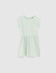 Robe aqua Essentiel brodée en coton bio fille-1