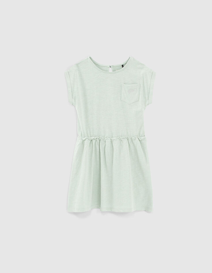 Robe aqua Essentiel brodée en coton bio fille-1