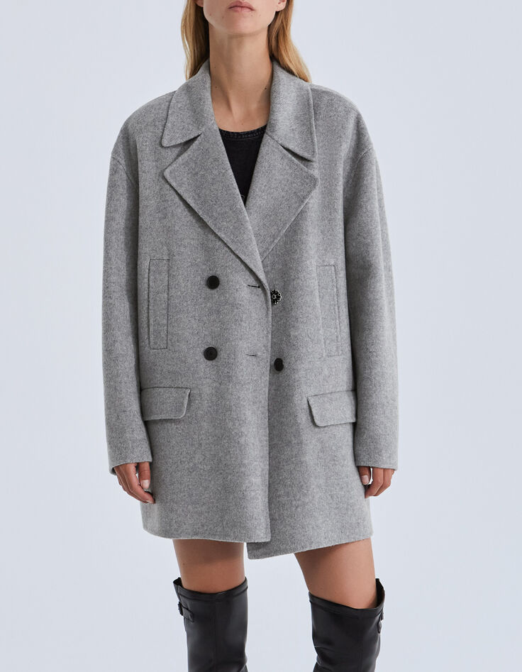 Women’s grey mid-length coat with diamante-3