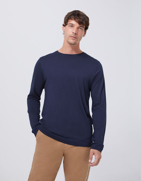 Marineblauw T-shirt met lange mouwen Heren