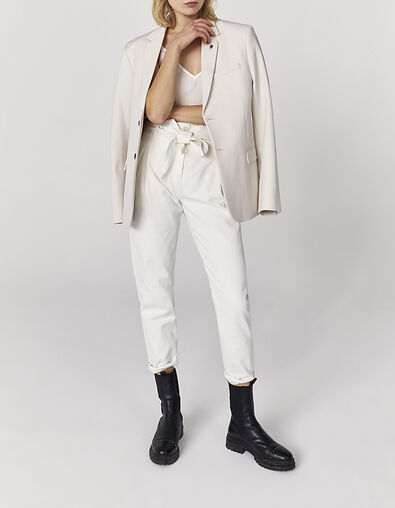 Women’s white organic high-waist paperbag jeans + belt - IKKS