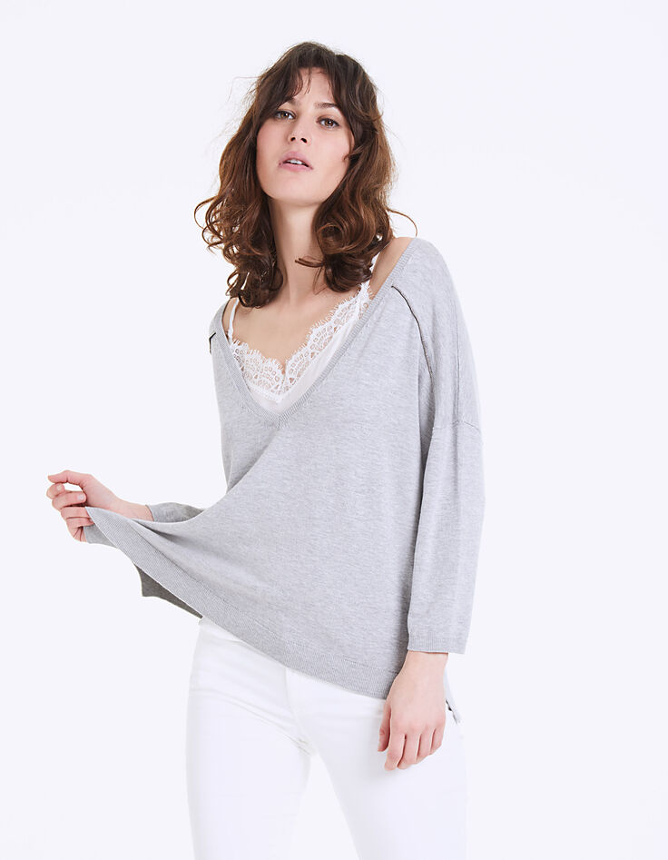 Damestrui V-hals voornamelijk viscose sieraaddetails-2