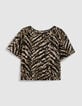 Loose 3/4 sleeve army print top for women-1