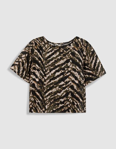 Loose 3/4 sleeve army print top for women - IKKS