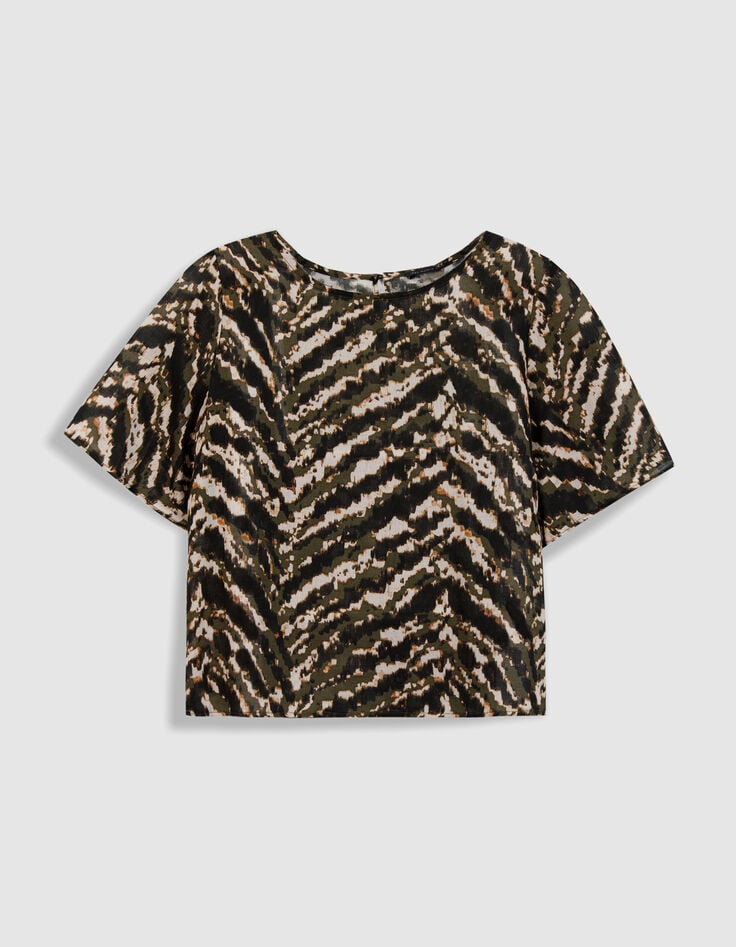 Loose 3/4 sleeve army print top for women-1