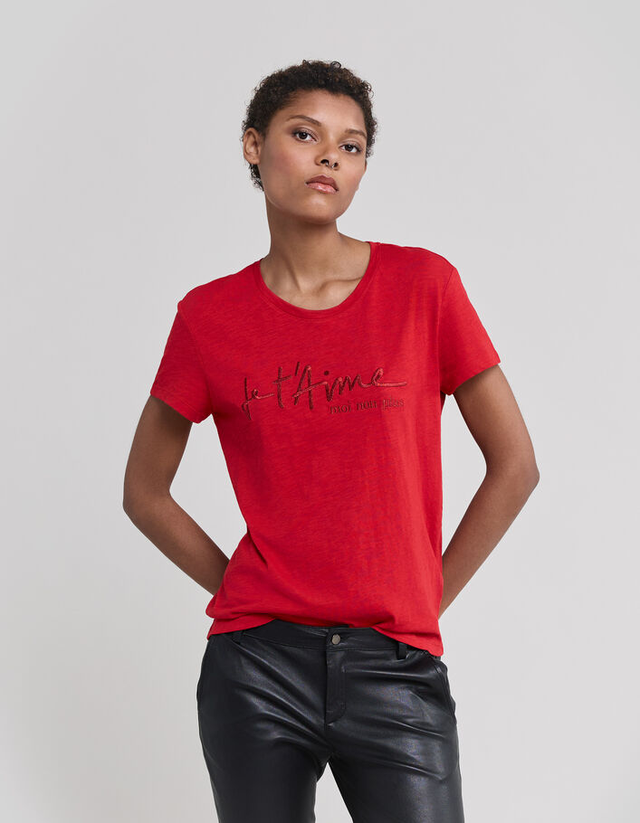 Camiseta roja mensaje bordado - IKKS