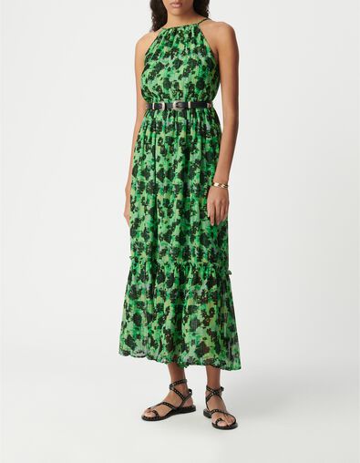 Robe longue verte imprim&eacute; abstrait Femme - IKKS