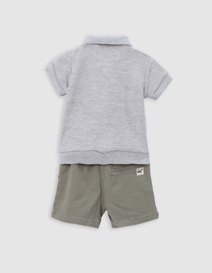 Conjunto bermudas caqui y polo gris bebé niño-3