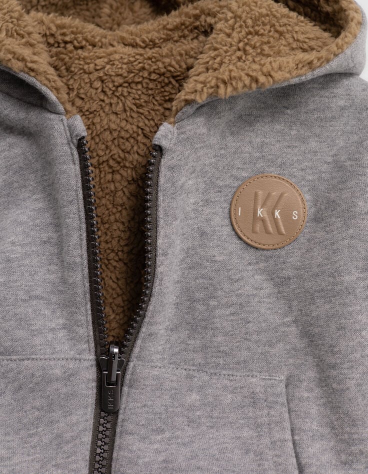 Cardigan réversible molleton gris sherpa camel bébé garçon-6