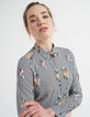 Schwarzes Hemd mit Blumen-Streifen-Print I.Code-4