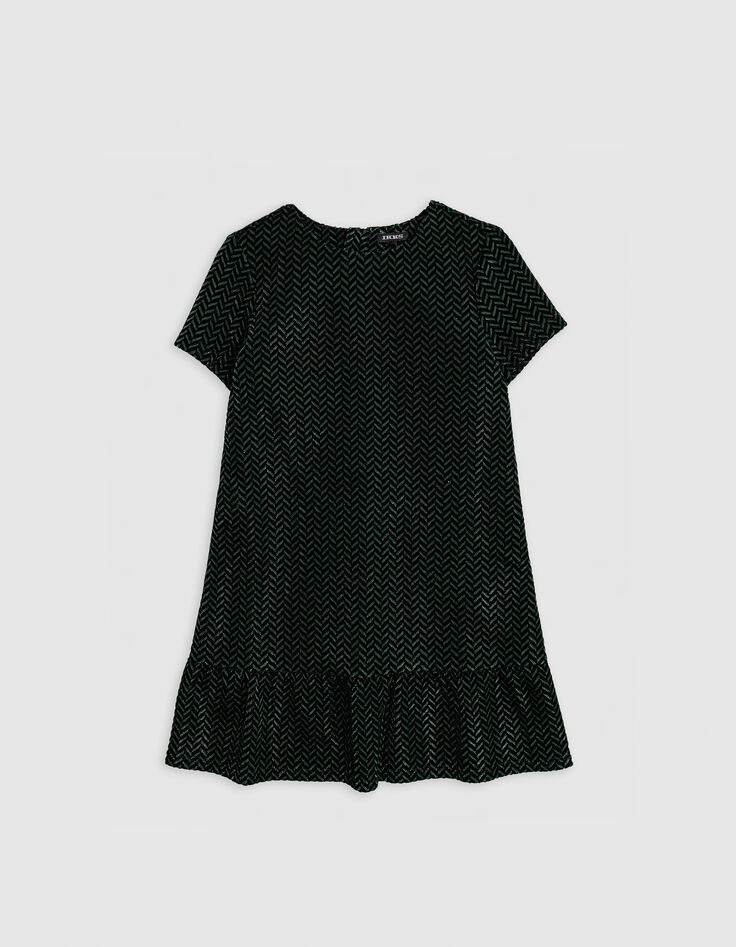 Girl's black velvet herringbone pattern lurex dress-1
