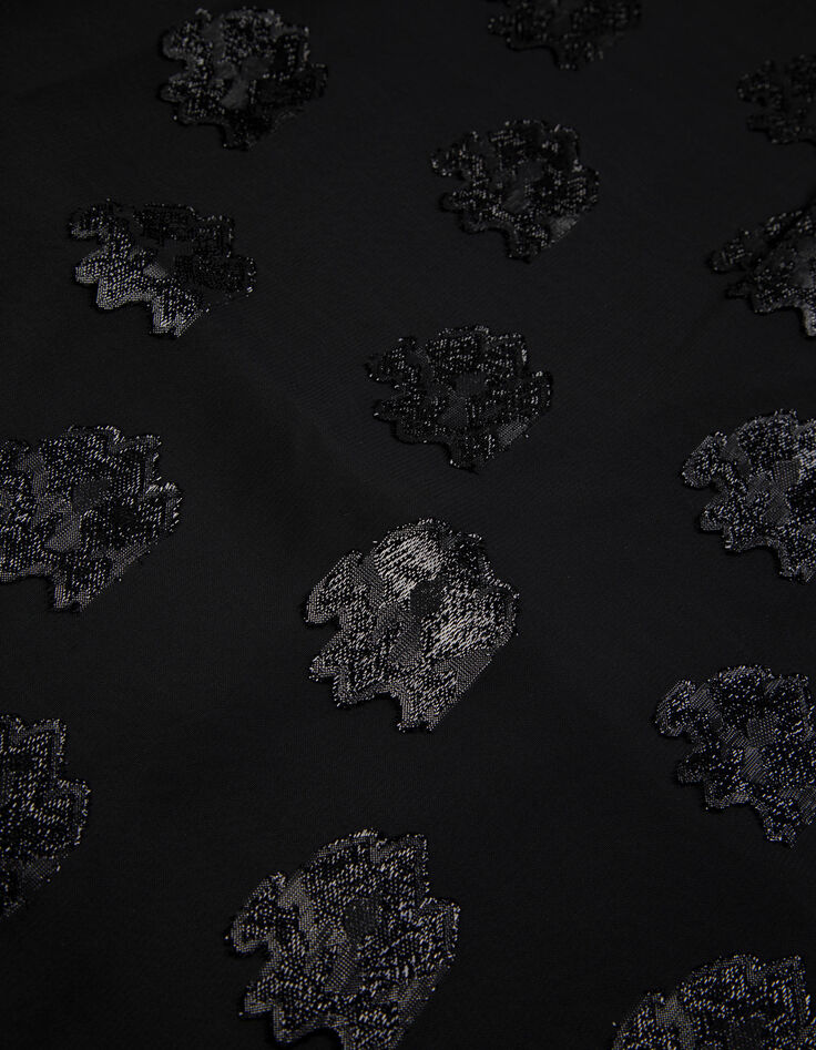 Schwarzes Jacquard-Kleid  Blumenmuster auf Voile-3