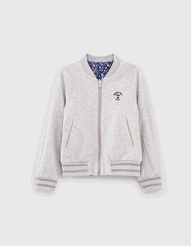 Mädchen-Wende-Bomberjacke, Ecovero®, Blumen-Print und Grau - IKKS