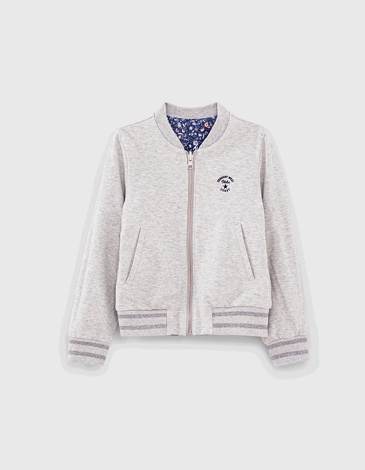 Mädchen-Wende-Bomberjacke, Ecovero®, Blumen-Print und Grau-1