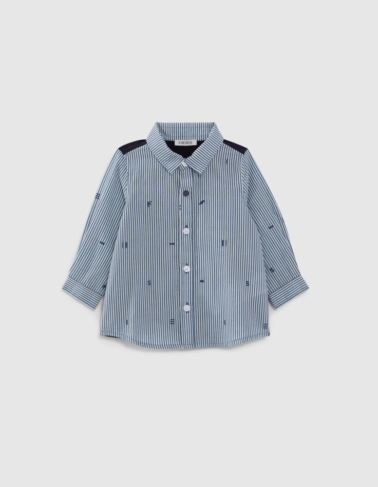 Chemise bi-mati&egrave;re rayures et motifs &eacute;t&eacute; b&eacute;b&eacute; gar&ccedil;on-1