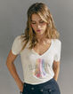 Women’s ecru T-shirt with flocked velvet rainbow image-1