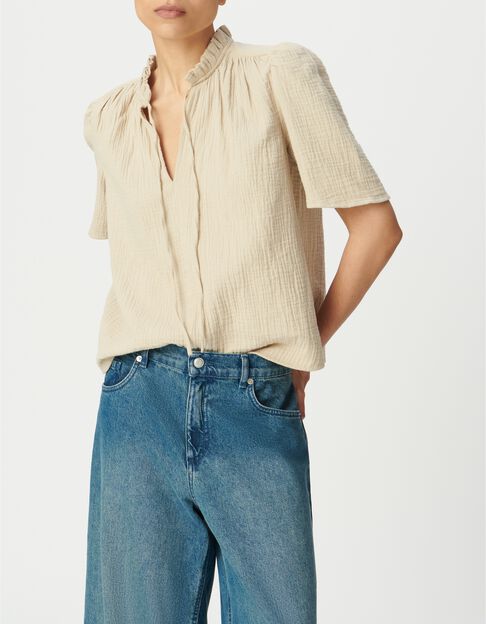 Top en gaze de coton beige clair pour femme - IKKS