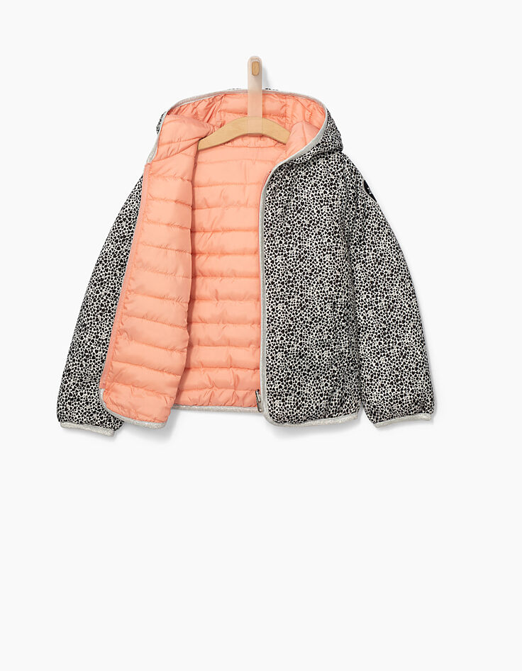 Doudoune réversible cœurs noirs et pêche fille-3