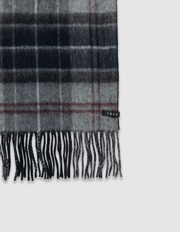 Grauer und schwarzer Herrenschal doppelseitiges Karomuster-4