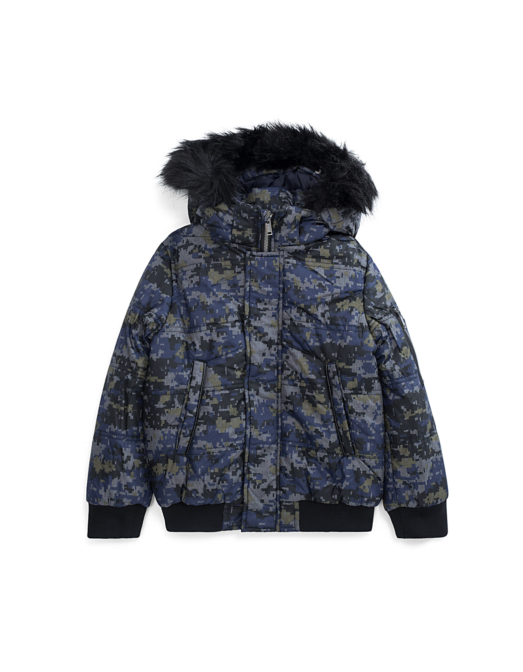 OCHENTA Kids Boys Winter Padded Camo Jacket Coat with Faux Fur Hood 