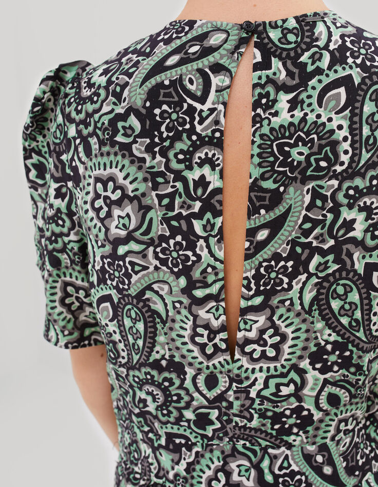 Robe longue en viscose imprimé cachemire vert femme-3