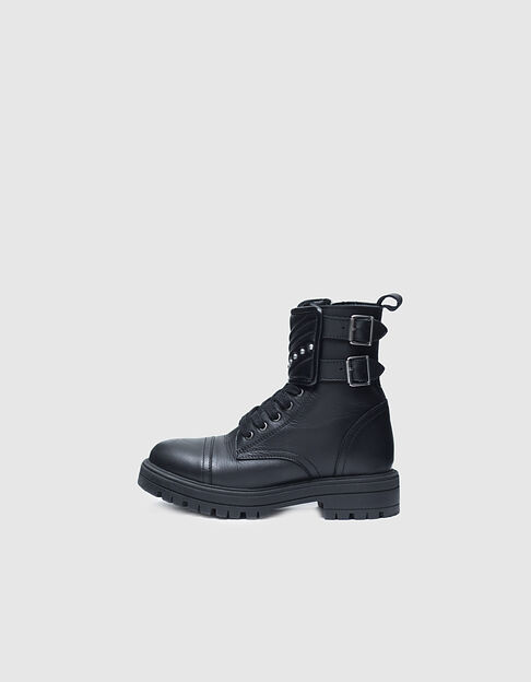 Girls’ black Leather story studded leather combat boots