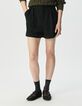 Schwarze Damenledershorts mit Revers-2