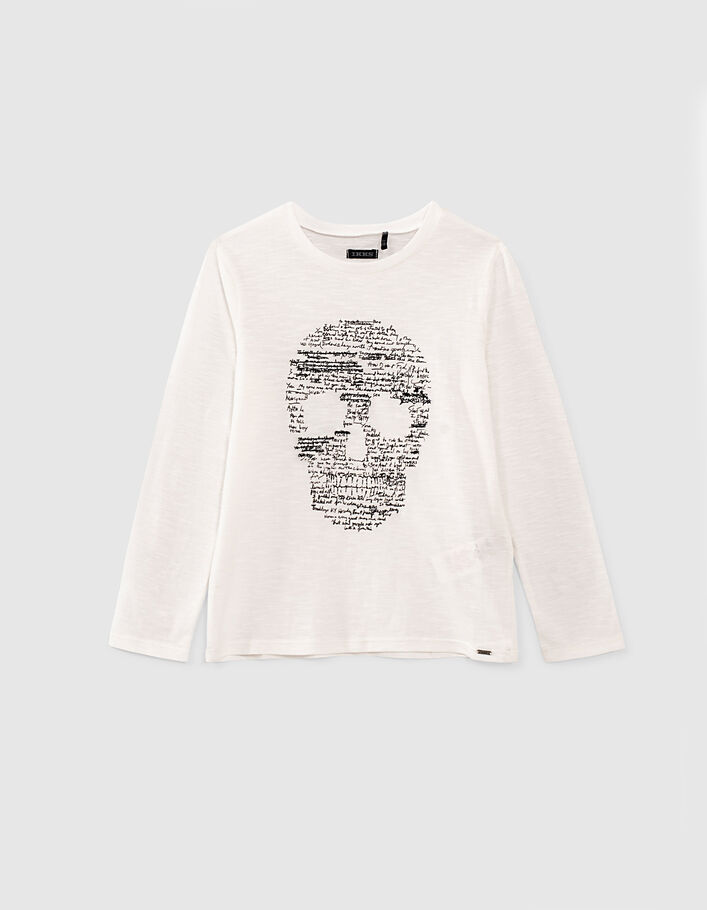 Cremeweißes Jungenshirt mit Totenkopf aus Schriftzügen  - IKKS