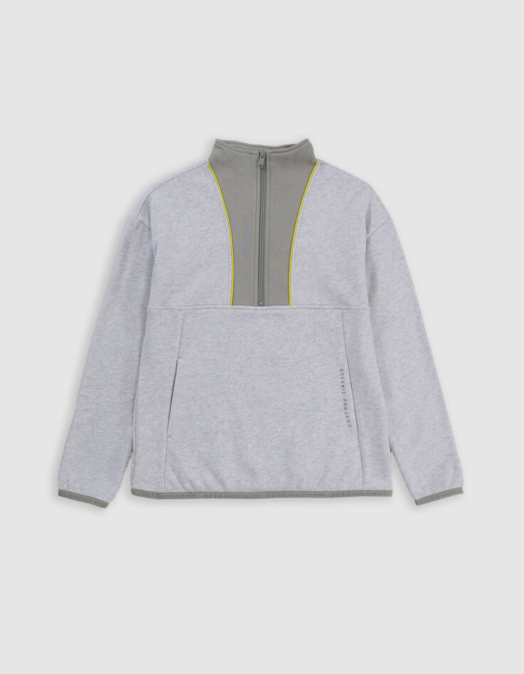 Sweat camionneur gris et kaki passepoil anis garçon-5