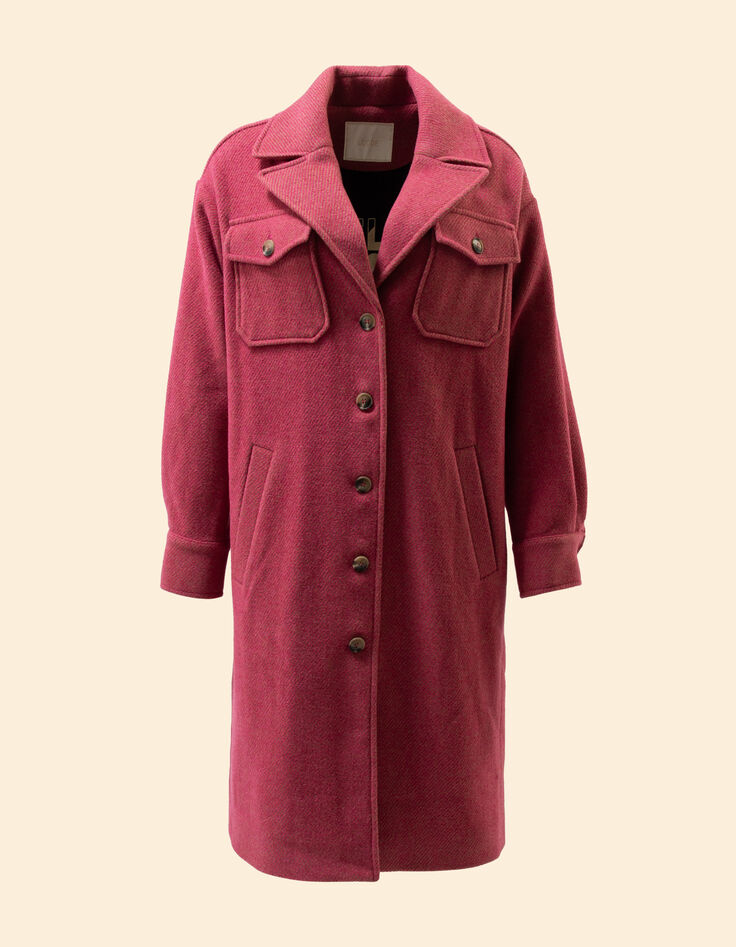 Manteau long rose motif rayures I.Code-7