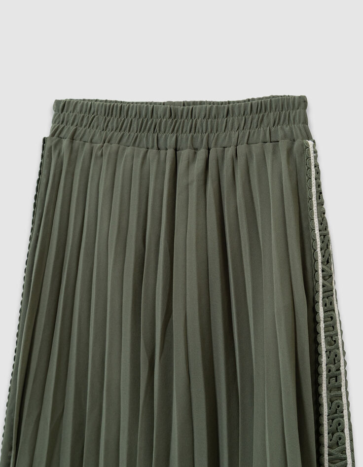 Khakifarbener langer Rock  Stickerei und Falten  M&auml;dchen-2